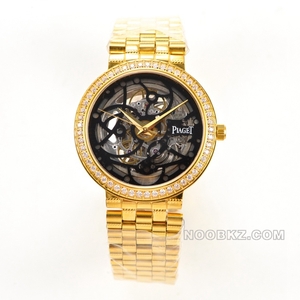 Piaget 5a watch TW factory ALTIPLANO black hollow dial gold set with diamonds