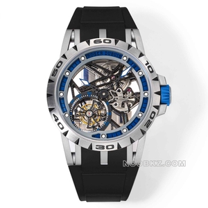 Roger Dubuis top replica watch YS EXCALIBUR blue aluminium ring with black strap