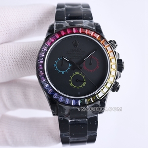 Rolex 5a watch Diw factory Ditona rainbow diamond ring black dial black strap
