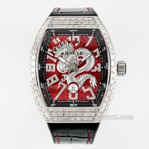 Franck Muller High quality watch ABF factory YACHTING V45 Red Dragon square diamond black strap