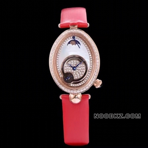 Breguet 5a Watch AW factory REINE DE NAPLES rose gold with diamond bezel red strap