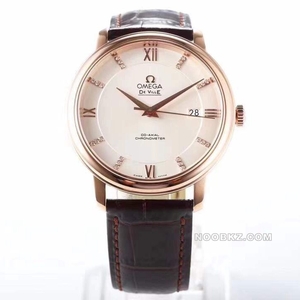 Omega 1:1 Super Clone Watch MKS Factory Disc Fly Silver dial diamond hour scale rose gold leather