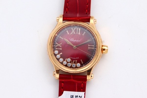 萧邦快乐钻石“中国红”玫瑰金机械腕表
