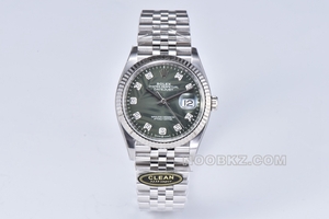 Rolex's 1:1 Super Clone Watch C Factory Log Model 36mm Olive green palm leaf pattern m126234-0055