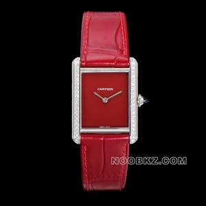 Cartier 5a watch 5S factory TANK red dial with diamond red watch band W4TA0022