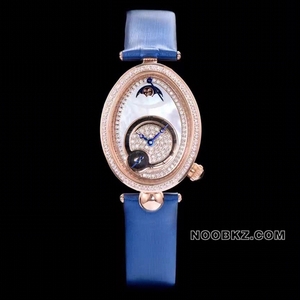 Breguet high quality watch AW factory REINE DE NAPLES rose gold with diamond bezel blue strap