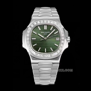 Patek Philippe 5a watch 3K factory Nautilus olive green plate T square diamond 5711/1300A-001