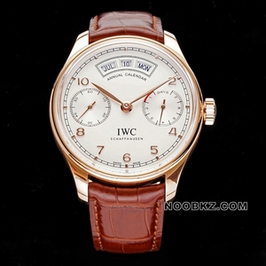 IWC top replica watch AZ factory Portuguese calendar rose gold white