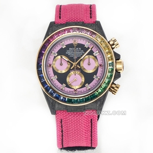 Rolex top replica watch Diw factory Ditona rainbow ring pink ring black dial pink strap