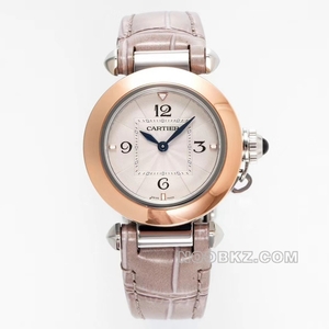 Cartier 5a watch AF factory Passa white dial rose gold bezel light grey strap