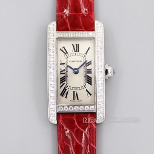 Cartier 1:1 Super clone watch 8848F factory tank silver and white plate square with diamond red stra