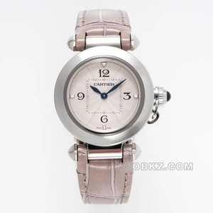 Cartier 5a watch AF factory Pasha white dial light grey strap