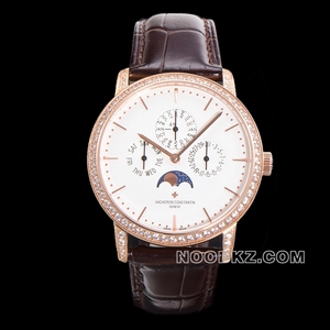 Vacheron Constantin High quality watch Heritage White dial rose gold diamond case perpetual calendar