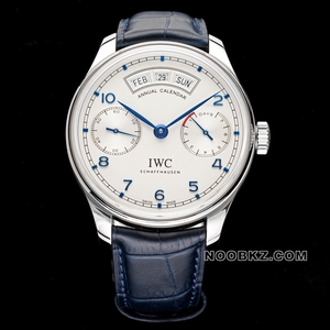 IWC 1:1 Super Clone Watch AZ Factory Portuguese almanac white dial blue strap