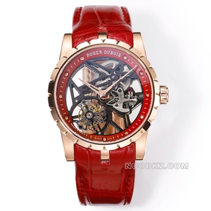 Roger Dubuis top replica watch YS EXCALIBUR Red aluminum ring rose gold case red strap