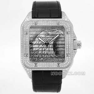 Cartier 5a watch WWF Factory Santoz Owl disc diamond black strap