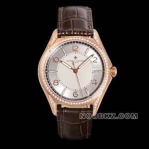 Vacheron Constantin top reproduction watch TW Factory Wulu type opalescent silver dial pink gold dia