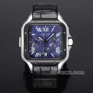 Cartier high quality watch Sandos blue dial chronograph black strap