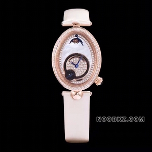 Breguet top replica watch AW factory REINE DE NAPLES rose gold with diamond bezel white strap