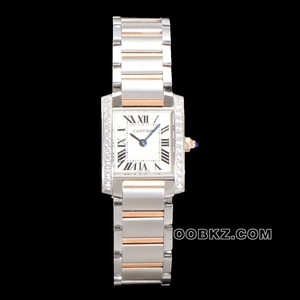 Cartier 5a watch 8848F factory tank silver dial with diamond ring between gold and steel belt
