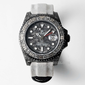 Rolex 1:1 Super Clone Watch Diw Factory GMT-MASTER II Carbon fiber black dial grey strap