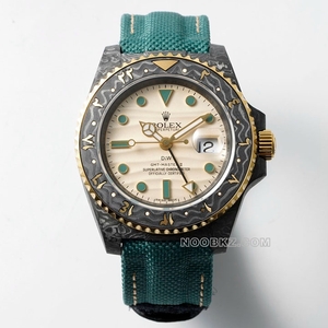 Rolex top replica watch Diw Factory GMT-MASTER II carbon fiber beige dial Cyan strap