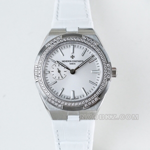 Vacheron Constantin 5a watch everywhere silver white dial with diamond bezel white leather