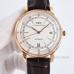 IWC 1:1 Super Clone Watch TW Factory white dial rose gold date display black belt model