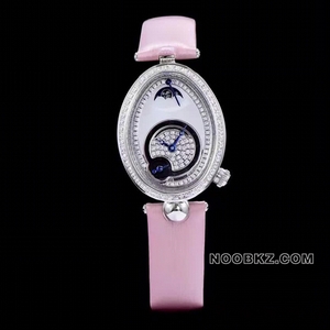 Breguet high quality watch AW factory REINE DE NAPLES Moon phase diamond bezel pink strap