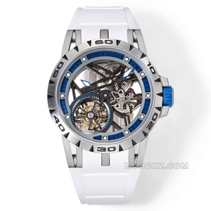 Roger Dubuis 1:1 Super Clone Watch YS Factory EXCALIBUR Blue aluminum watch ring white strap