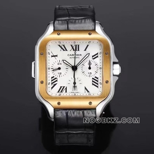Cartier 1:1 Super Clone watch Sandos white dial Gold circle chronograph black strap
