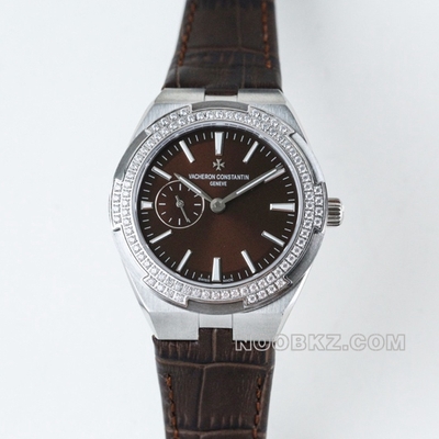 Vacheron Constantin's top replica watch criss-cross four corners brown dial with diamond bezel leath