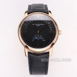 Vacheron Constantin top replica watch heritage black dial moon phase rose gold leather