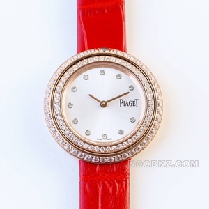 Piaget 1:1 Super Clone Watch OB Factory POSSESSION white dial rose gold with diamond red strap