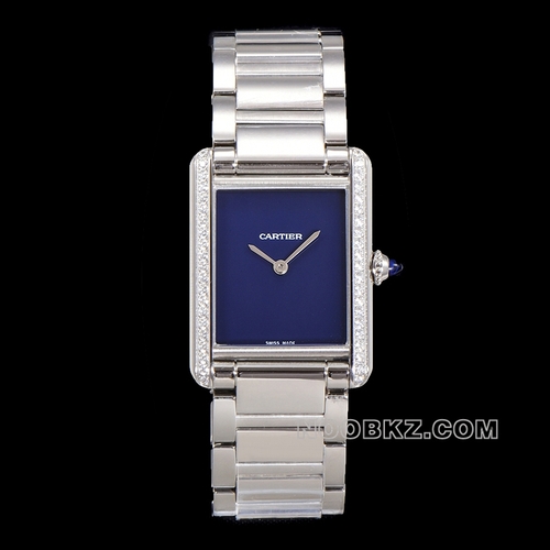 Cartier 1:1 super clone watch 5S factory TANK blue dial diamond-inlaid steel belt model