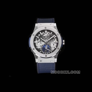 Hublot 1:1 Super Clone Watch Classic fusion hollow dial blue strap moon phase
