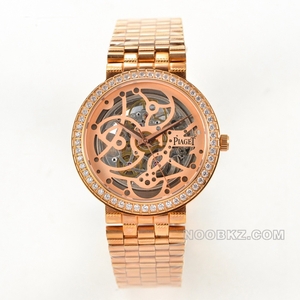 Piaget's high quality watch TW factory ALTIPLANO rose gold hollow dial rose gold set with diamonds