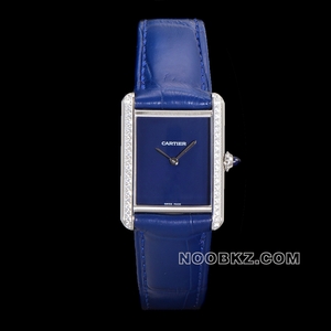 Cartier 1:1 super clone watch 5S factory TANK blue dial with diamond blue strap