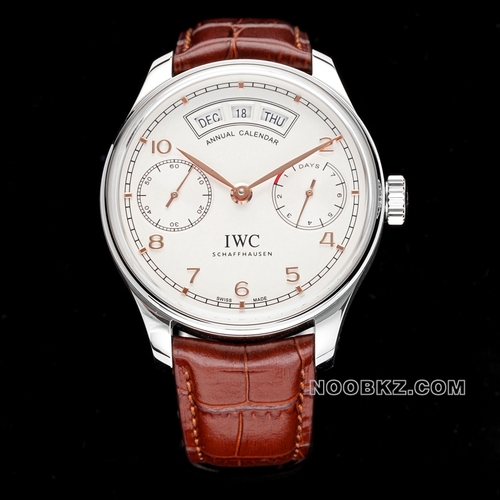 IWC 1:1 Super Clone Watch AZ Factory Portuguese almanac white dial brown strap