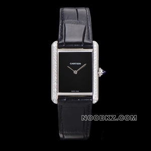 Cartier's top replica watch 5S factory TANK black dial set with diamonds
