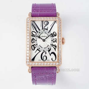 Franck Muller top replica watch APS Factory LONG ISLAND white dial rose gold with diamond purple str