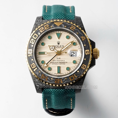 Rolex 1:1 Super Clone Watch Diw Factory GMT-MASTER II Carbon fiber white dial Cyan strap gold