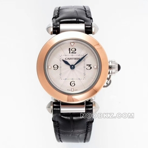 Cartier top reproduction watch AF factory Passa white dial rose gold bezel black strap