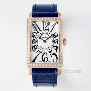 Franck Muller 5a Watch APS Factory LONG ISLAND white dial rose gold with diamond blue strap