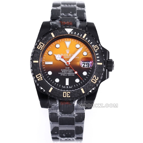 Rolex top replica watch Diw Factory Submariner type carbon fiber gradient orange dial black steel ba