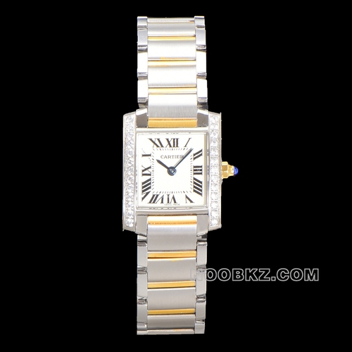 Cartier top replica watch 8848F factory tank silver dial with diamond ring between gold and steel be