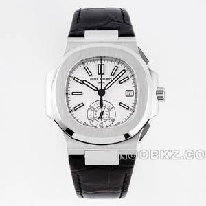 Patek Philippe top replica watch 3K factory Nautilus silver white timing leather