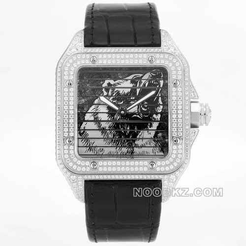 Cartier high quality watch WWF Factory Sandoz Black Bear disc with diamond black strap