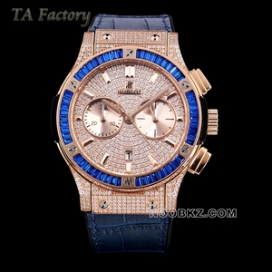 Hublot top replica watch TA factory classic fusion full star blue diamond-encrusted bezel timing