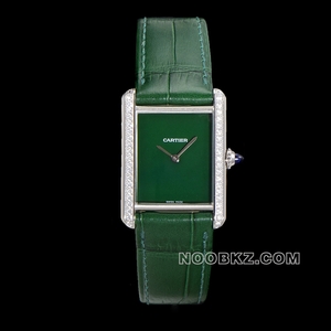 Cartier high-quality watch 5S factory TANK green dial with diamond green strap